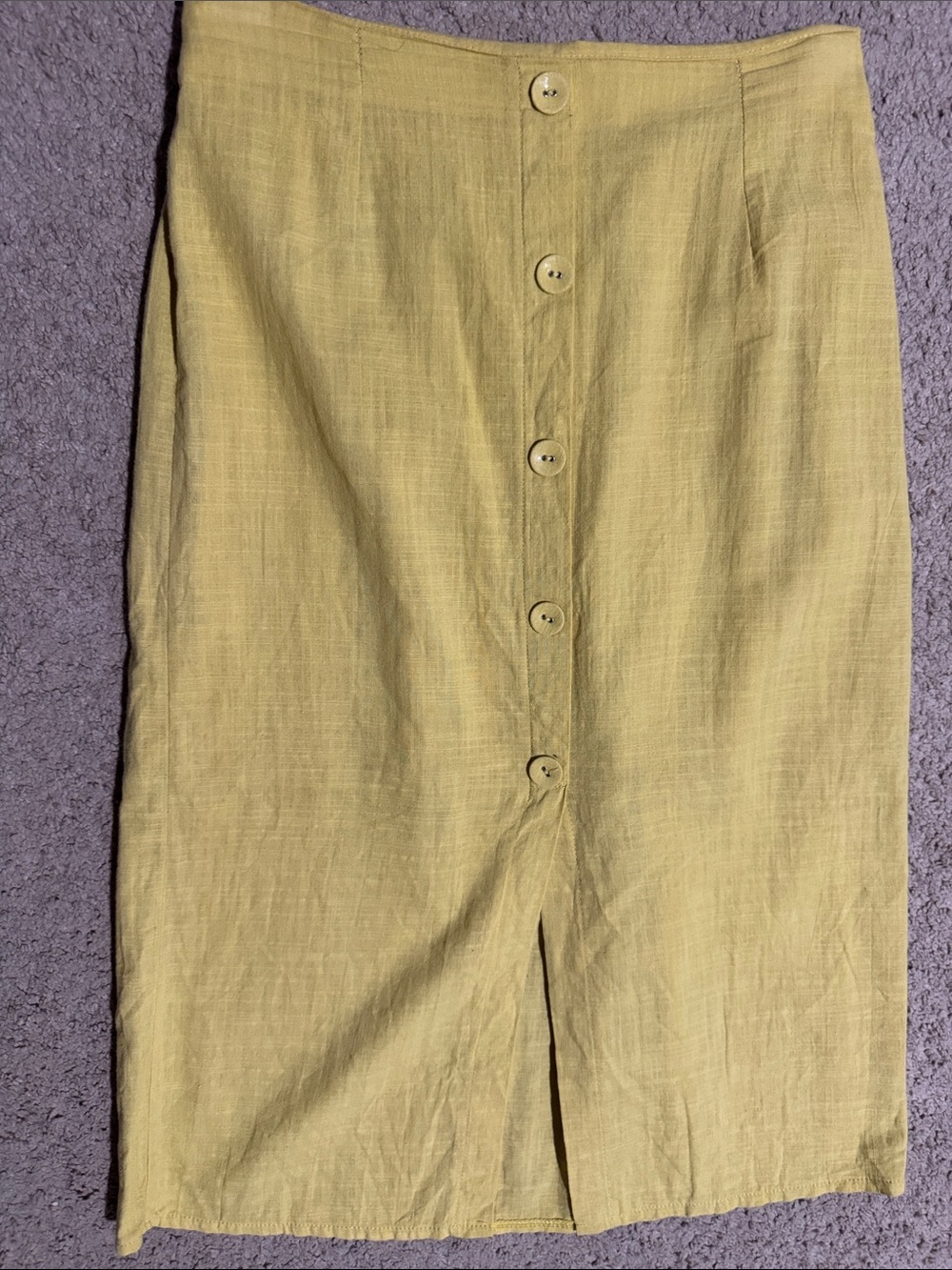 Source Unknown Mustard Yellow Button-Front Midi Skirt with Front Slit